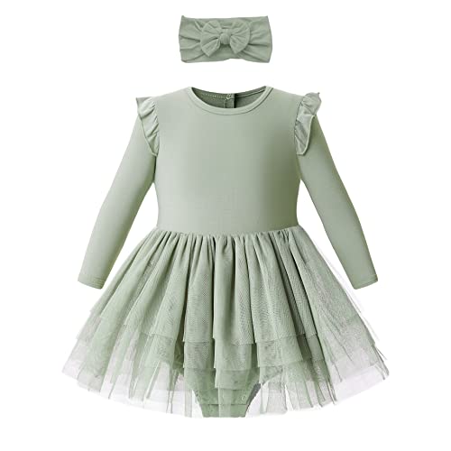 Image of O2 BABY Organic Cotton Baby Girls Tutu Dress Baby's Tulle Dress with Headband Outfit Set 0-24Months