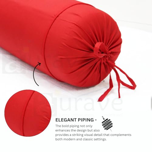 Image of AURAVE Cotton 210 TC Bolster Cover with Drawstring Closure, Set of 2, Soft Breathable Durable Machine Washable for Sofa Bed & Home Decor, 15 inchx30 inch Red | Cover Only