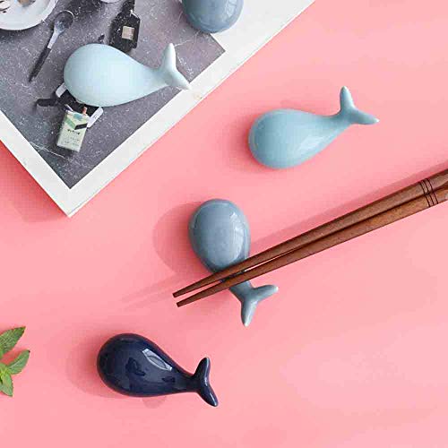 Oryougo Set Of 4 Blue Whale Ceramic Chopstick Holder Creative Animal Chopstick Rest Spoon Fork Knife Rack Table Decors #TOP2