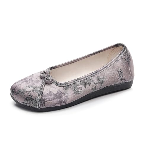 Ballerines chinoises pour femmes à imprimé floral et bout rond