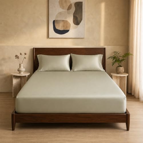 Image of HOMEMONDE 100% Bamboo King Size Fitted Bedsheet with 2 Pillow Covers | 300 TC Luxury Cooling Elastic Fitted Sheet | Ultra Soft, Breathable & Moisture Wicking | (Taupe, 78x72 Inches)