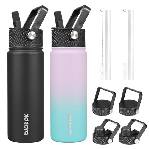 Image of BJPKPK 2 Pack 22oz Insulated Water Bottles with Straw Lids, Stainless Steel
