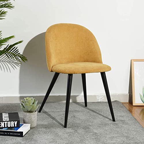 Image of Amazon Brand - Umi Romantic Vintage Side Dining Chair - Rustic Fabric Upholstered Seat with Black Powder-Coated Metal Legs for Elegant Home Dcor in Yellow