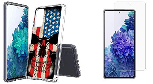 Bemz Aquaflex Samsung Galaxy S20 FE 5G (Fan Edition) Phone Case (Slim Fit Shockproof Cover) with 2-Pack of Tempered Glass Screen Protectors - USA Skull