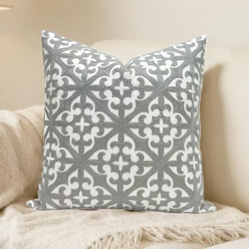 SLOW COW Embroidered Throw Pillow Cover 18 x 18 Inch Grey