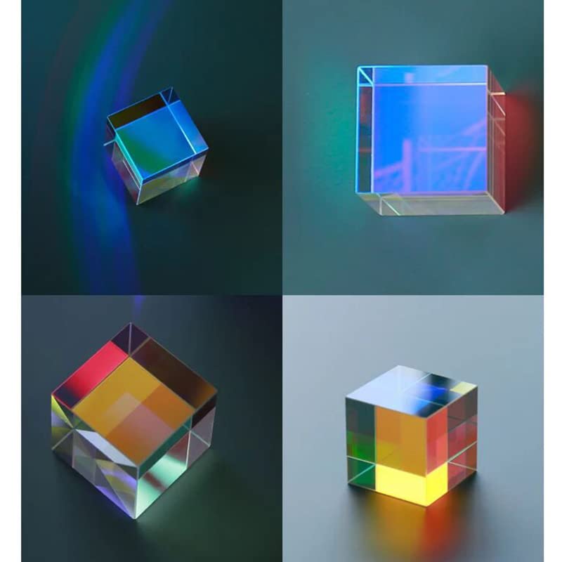 NYJLGD RGB X-Cube Prism, Dichroic Glass 6 Sides Bright Optical Glass Prism Cube Colorful Combiner Splitter Physics Light Spectrum Educational Model
