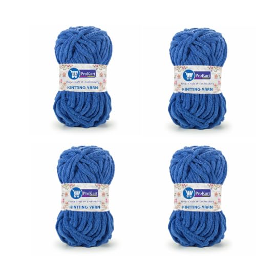 Image of ProKart Premium Blankie Wool, Plush & Cuddly, Chenille Yarn Supersoft Hand Knitting Wool Ball | Blanket Thick /Mottu Yarn Ball Suitable for Hand Knitting and Crocheting (Royal Blue, 100gms x 4 Pack)