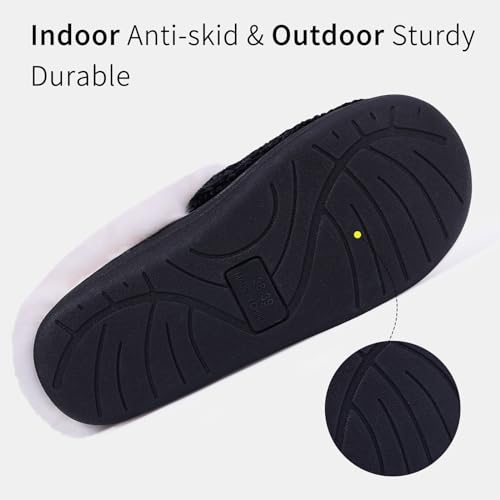 Image of Evshine Warm Knit House Slippers for Women Comfy Wool-Like Lined Chenille Slippers with Memory Foam and Indoor Outdoor Soles