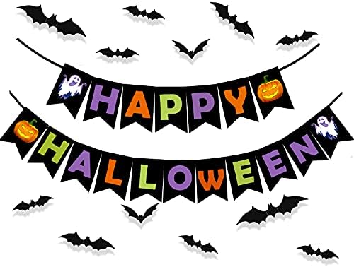 Happy Halloween Paper Banner Pumpkin Ghost Bat Bunting for Halloween Party Decoration