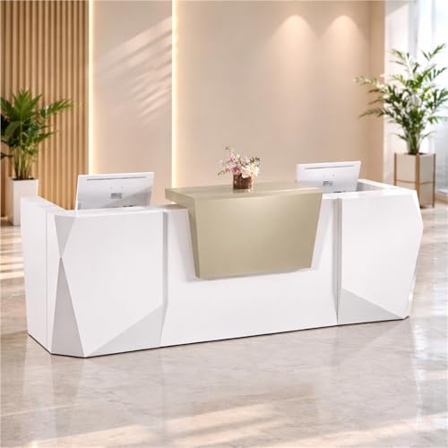 UKETO Mostrador Recepción Moderno Minimalista con Acabado Lacado Brillante, Mostrador Caja Recepción para Oficina Hotel Tienda Salón Clínica Profesional(Gold,200cm/78.74')