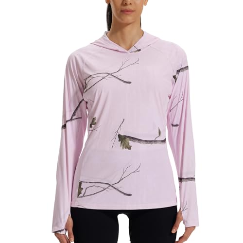 LOOGU Women's UPF 50+ Sun Protection Hoodies Shirts Slim Fit Long Sleeve Lightweight Quick Dry UV Fishing Hking Outdoor Slim Fit Large Loogu Ents Pink/Pink