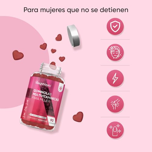 Multivitaminas y Minerales para Mujer - 90 Gominolas Sabor Fresa y Frambuesa - 13 Nutrientes Esenciales como Aceite de Onagra, Ácido Hialurónico, Vitaminas B, C, E, Calcio, Yodo y Zinc - Vegano - imagen 3