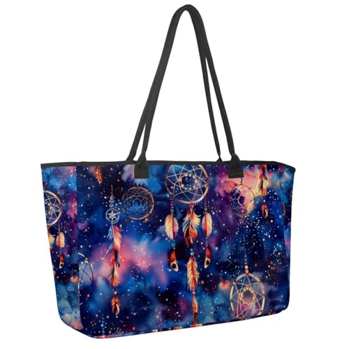 Large Beach Bag for Women, Sea Carb Blue Wave Pattern Travel Tote with Pockets Waterproof Shoulder Handbag