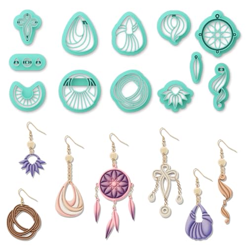 ORIGACH 12 cortadores de arcilla polimérica de macramé con nudo bohemio, diseño de atrapasueños, cortadores de arcilla para aretes de arcilla polimérica con una caja de almacenamiento transparente
