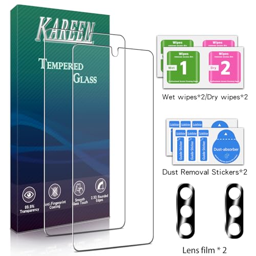 Image of KAREEN 2+2 Pack Screen Protector for Samsung Galaxy S26 Tempered Glass Film with Camera Lens Protector, Fingerprint Unlock Support, Anti Scratch, Bubble Free, Case Friendly