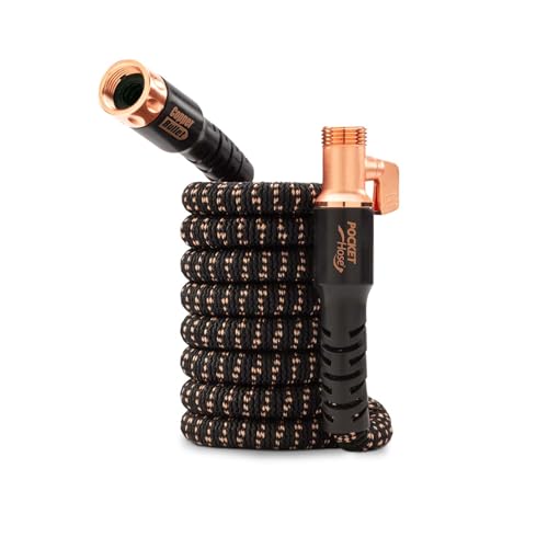 2024 Pocket Hose Copper Bullet AS SEEN ON TV Expands to 25 ft REMOVABLE Turbo Shot Multi-Pattern Nozzle 650psi 3/4 in Solid Copper Anodized Aluminum Fittings Lead-Free Lightweight No-Kink Garden Hose