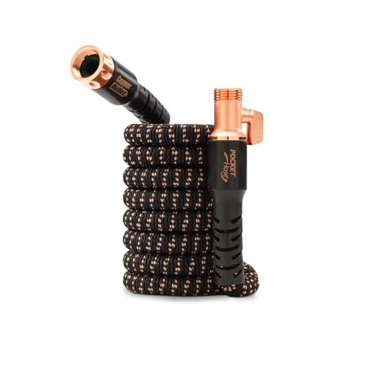 2024 Pocket Hose Copper Bullet AS-SEEN-ON-TV Expands to 25 ft REMOVABLE Turbo Shot Multi-Pattern Nozzle 650psi 3/4 in Solid Copper Anodized Aluminum Fittings Lead-Free Lightweight No-Kink Garden Hose