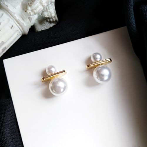 Bi&Yamigeo Double Pearl Drop Stud Earrings,White Round Pearl Pendant Dangle Jewelry for Wedding Bridal Bridesmaid Birthday for Women4
