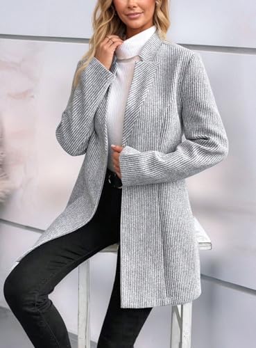 CHARTOU Womens Long Sleeve Casual Wool Jacket Blazer 1 Button Winter Coat Mid-Long Stand Collar Open Front Overcoat3