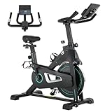 X-RUSH 家庭用固定式エクササイズバイク 屋内サイクリングバイク 磁気ベルト駆動抵抗付き 調節可能なシート LCDディスプレイ iPadホルダー 耐荷重265ポンド