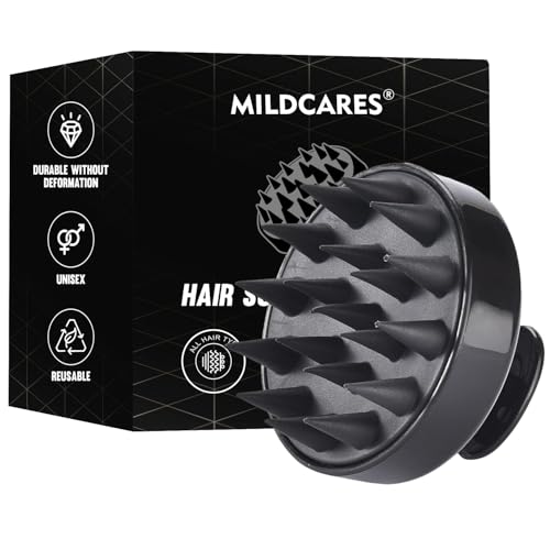 Image of MildCares Scalp Massager Brush - Silicone Scalp Exfoliator & Anti‑Dandruff Scrubber | Head Massager for Hair Growth, Shampoo Applicator & Oil Massage | Waterproof, Non‑Slip Grip | For Men & Women (Black, Pack of 1)