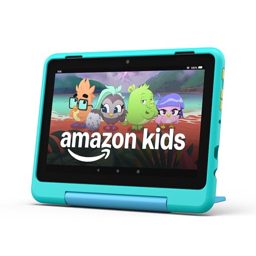 Amazon Fire HD 8 Kids Pro tablet (newest model), ages 6-12. Bright 8' HD screen, includes ad-free content, parental controls, 13-hr battery, slim case for older kids, 32GB, Hello Teal
