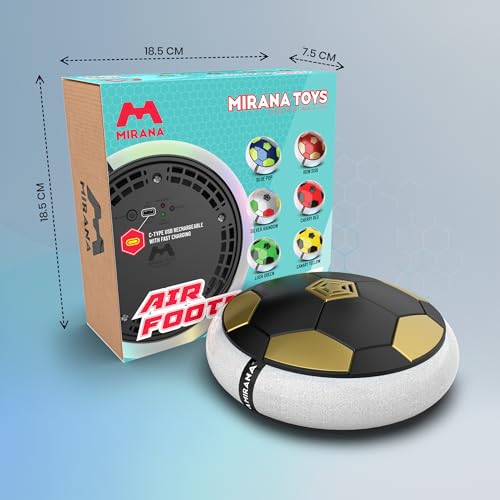 Image of Mirana Air Football Smart Toy for Kids | 3-Mode USB Type-C Rechargeable Hover Ball | Indoor Electric Hoverball with LED Lights | Birthday Gift for Boys & Girls 2 3 4 5 6 7 8 9 10 Years (Black-Golden)