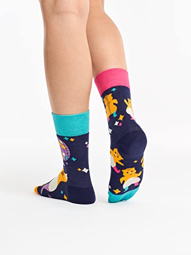 Dedoles Socken Unisex Damen Herren & Kinder Baumwolle viele lustige Designs 1 Paar Geschenk links rechts verschieden, Farbe Blau, Motiv Party-Hamster, Gr. 39-42