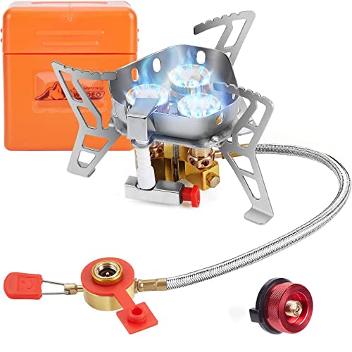 WADEO 6800W Estufa de camping resistente al viento, estufa de gas de camping con encendido piezoeléctrico y adaptador,...