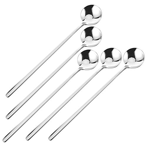 Colher redonda de mistura de café com 5 unidades em estilo japonês simples de cabo longo