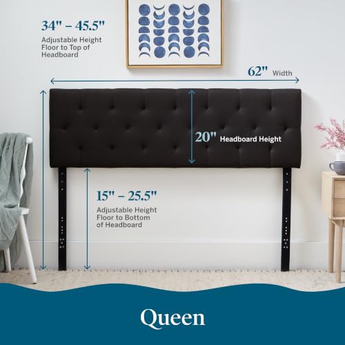 Image of Lucid Mid-Rise Upholstered Headboard, Diamond Tufted, Black, Queen Size