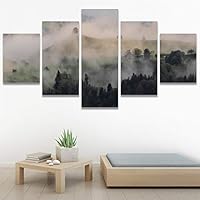 SIGNWIN 5 Panel Canvas Wall Art Foggy Mountains for Home Decorations Ready to Hang - 60