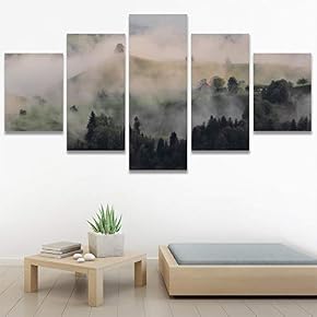 SIGNWIN 5 Panel Canvas Wall Art Foggy Mountains...