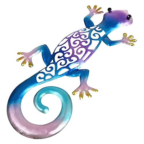 Generic Metal Gecko Lizard Wall Decor Sculpture Crafts Statue Hanging Art Ornaments For Outdoor Yard Fence Bedroom Kitchen Decorations 31X15Cm #TOP22