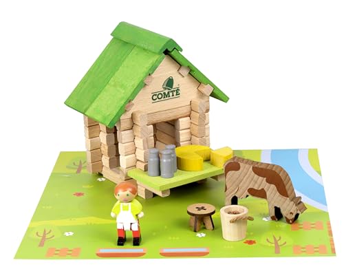 JEUJURA - Le Chalet du Comté - 60 Pièces - Jeu de Construction en Bois dès 5 Ans - Chalet, Fromager, Vache et Accessoires - Univers Montagne et Ferme...