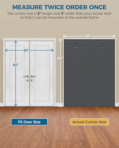 Image of Augblinds Thermal Insulated Door Curtain Fits Door Size 60 x 80 Inch, Oxford Cloth Thicken Cotton Filled, Curtain Size 63 inch x 82 inch, Single Piece Door Insulation Blanket Cover for Cold in Winter, Grey