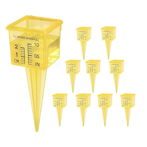 ODOME 10PCS Rain Gauges Outdoor 1.5 Transparent Sprinkler Rain Gauge for Lawn with Wide Mouth Water Measuring Tool (Yellow)