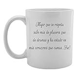 Gifts by Lulee, LLC Mujer Que Se Respeta Sabe Mas De Placeres Que De Dramas Taza En Espanol De Chocolate Cafe O Te (White)