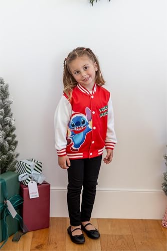 Image of Disney Lilo & Stitch Girls /Boys Christmas Varsity Bomber Letterman School Baseball Jacket Lightweight Sweatshirt Classic Button up Coat 6-7 Years