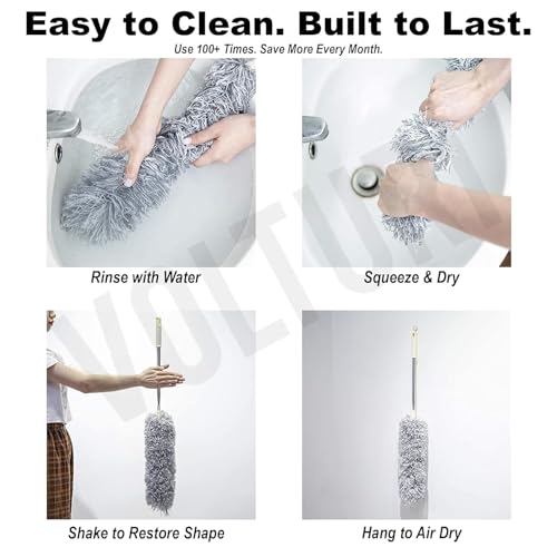 Image of Fan Cleaning Duster with Extendable Long Handle | Microfiber Ceiling Cleaner Brush for Fan Blades, Walls & High Areas | Flexible Bendable Head Dusting Tool for Home, Office, Cobweb Removal