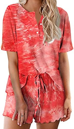 Ekouaer Womens Loungewear, 2 Piece Pajamas Set, Sleepwear, Red and White, Large