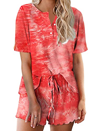 Ekouaer Womens Loungewear, 2 Piece Pajamas Set, Sleepwear, Red And White, Large #TOP2