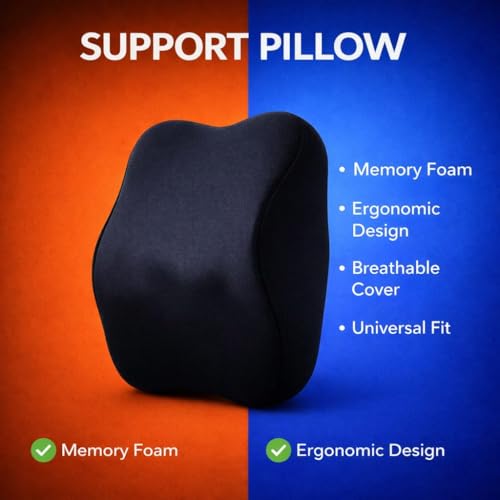 Image of Car Neck Pillow, Black | 100% Pure Memory Foam, Ergonomic Suede Headrest, Adjustable Strap, Cervical Support & Pain Relief, Universal Fit