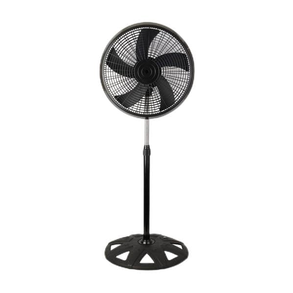Ventilador de pie Agudo Negro: potencia de 65W, con 5 aspas para un óptimo flujo de aire. Oscilante y rotatorio, ideal para refrescar cualquier espacio. Medidas: 50x50 cm.