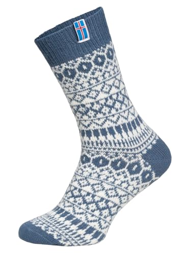 Chaussettes drapeau de l'Islande - Chaussettes douillettes en laine - Chaussettes épaisses avec 60 % de laine et drapeau islandais - Emballage résistant et durable, bleu, 39-42