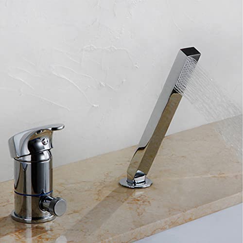 Robinet de lavabo divisé 3 trous à LED avec mitigeur cuivre et douchette - 5