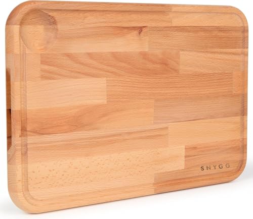 Tabla de Cortar grande 45 x 30 x 3 cm, Robusta, 100% Madera de Haya, Fabricada en la UE, Orgánica, Tabla de Cortar Cocina, Tabla de Madera para Barbacoa.