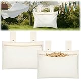 Abbylike 2 Pack Canvas Clothespin Bag 15 x 11 inch Beige Clothes Pin Hanging Bag Hang on Line Zipper Closure and Snap Fastener Heavy Duty Windproof Hanging Laundry Peg Holder for Clothesline Hanger