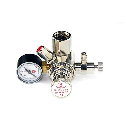 Hiwi Druckminderer CO2 Mehrweg fest verbauter Adapter z.B. für Sodastream Zylinder o.a. Arbeitsdruckmanometer Aquarium 1 Manometer mit Rückschlagventil