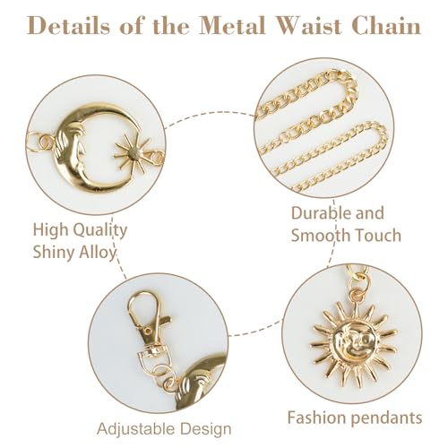 Gold Chain Belt for Women, Metal Waist Chain Link Belts for Dresses, Jumpsuit, Jeans, or Pirate Costume Accessories2